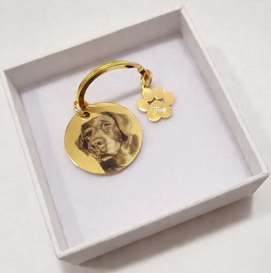 Gold Circle Keyring With Paw Print Charm
