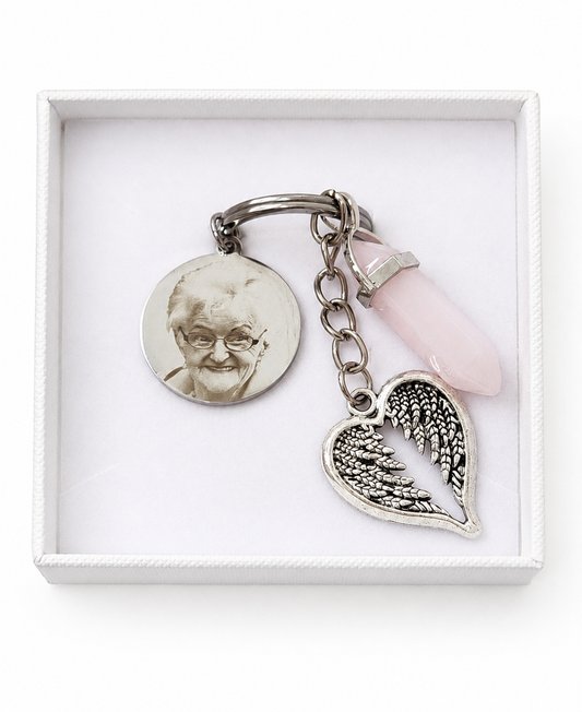 Rose Quartz Crystal Angel Keyring